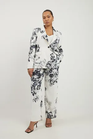 Karen Millen Plus Size Tailored Crepe Floral Slim Leg Tailored Trousers