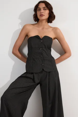 Karen Millen Pinstripe Bandeau Corserted Tailored Wide Leg Jumpsuit