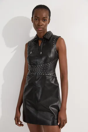 Karen Millen Studded Leather Sleeveless Mini Dress