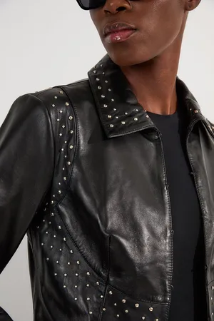 Karen Millen Studded Leather High Collar Tailored Jacket
