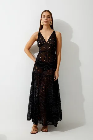 Karen Millen Viscose Georgette Cutwork Beach Strappy Maxi Dress