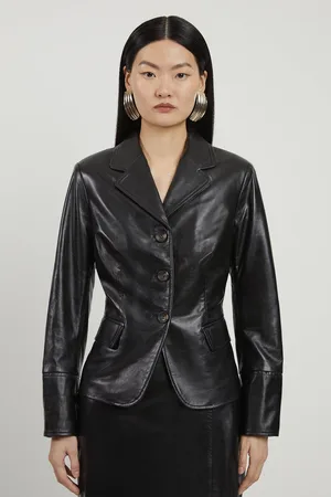Karen Millen Leather Single Breasted Tailored Blazer