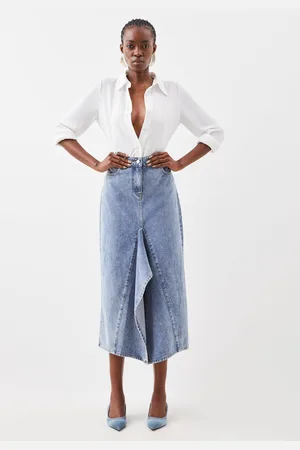 Karen Millen Tailored Asymmetric Maxi Denim Skirt