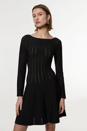 Karen Millen Pointelle Stitch Fit And Flare Knitted Dress