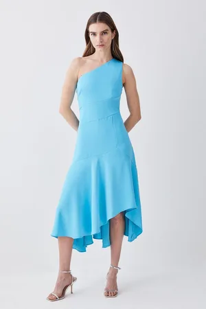 Karen Millen One Shoulder Soft Tailored High Low Midi Dress