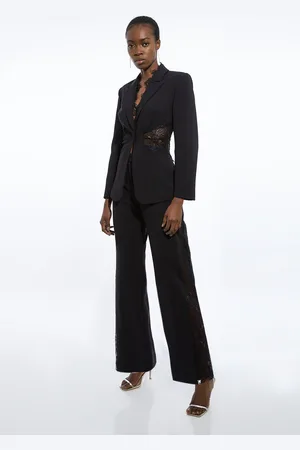 Karen Millen Petite Tailored Lace Detail Single Breasted Blazer