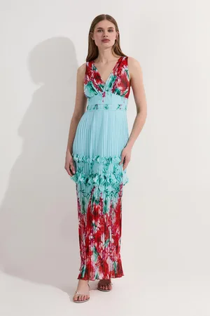 Karen Millen Floral Pleat Detail Strappy Woven Midi Dress