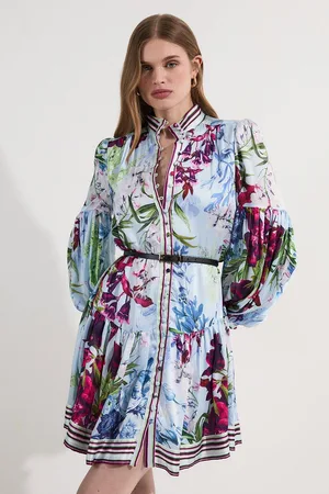 Karen Millen Printed Balloon Sleeve Woven Mini Dress