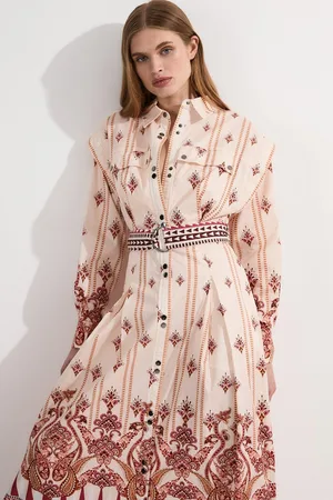 Karen Millen Placed Print Cotton Sateen Shirt Dress