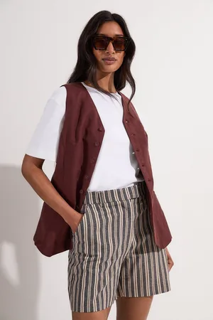 Karen Millen Linen Sparkle Stripe Tailored City Short