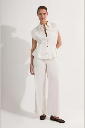 Karen Millen Petite Premium Viscose Linen Woven Straight Leg Trouser