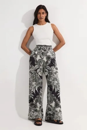 Karen Millen Tall Tile Silk Cotton Woven High Waisted Trouser