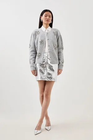Karen Millen Wool Blend Embellished Cosy Knit Cardigan