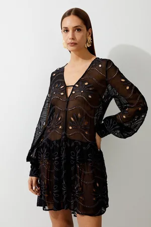 Karen Millen Viscose Georgette Cutwork Beach Mini Dress