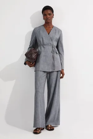 Karen Millen Tailored Marl Tie Waist Detail Wide Leg Trouser