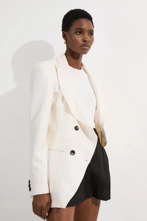 Karen Millen Pinstripe Double Breasted Waisted Tailored Jacket