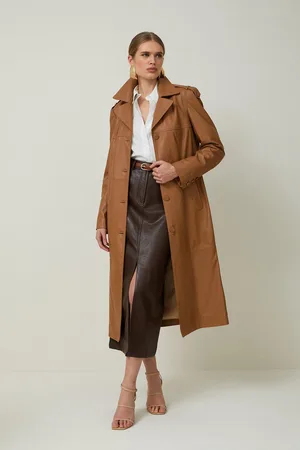 Karen Millen Leather Tailored Midaxi Trench Coat