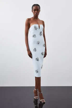 Karen Millen Figure Form Bandage Embellished Bandeau Knit Midi Dress