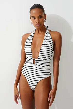 Karen Millen Textured Trim Detail High Cut Swimsuit