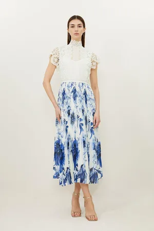 Karen Millen Guipure Lace Floral Print Woven Maxi Dress