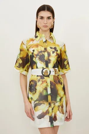 Karen Millen Photographic Floral Organdie Belted Mini Dress