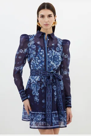 Karen Millen Organdie Floral Placement Print Woven Mini Dress