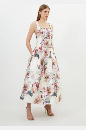 Karen Millen Romantic Print Woven Prom Midi Skirt
