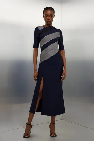 Karen Millen Figure Form Bandage Lace Detail Knit Midaxi Dress