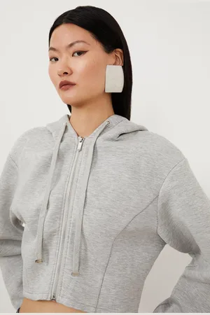 Karen Millen Premium Scuba Marl Cropped Hoodie