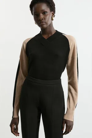 Karen Millen Cashmere Wool Knit High Neck Colour Block Jumper