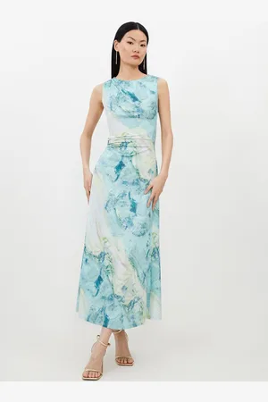 Karen Millen Marble Print Jersey Sleeveless Maxi Dress