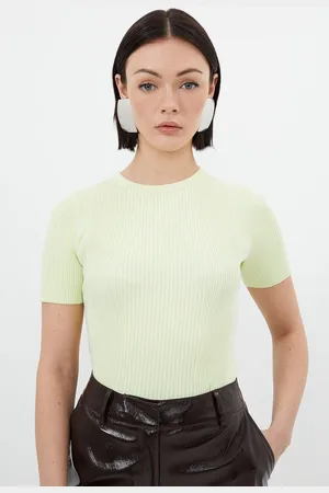 Karen Millen Viscose Blend Rib Knit T-Shirt