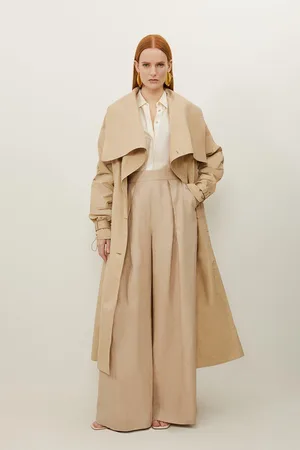 Karen Millen Tailored Asymmetric Collar Relaxed Fit Belted Coat