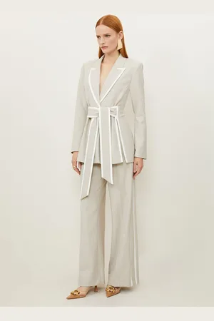 Karen Millen Melange Tailored Belted Tipped Detail Blazer