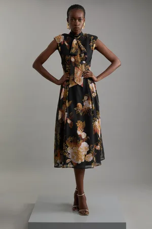 Karen Millen Tall Georgette Woven Tie Midaxi Dress