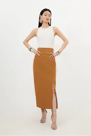 Karen Millen Petite Compact Stretch Side Split Tailored Midi Pencil Skirt