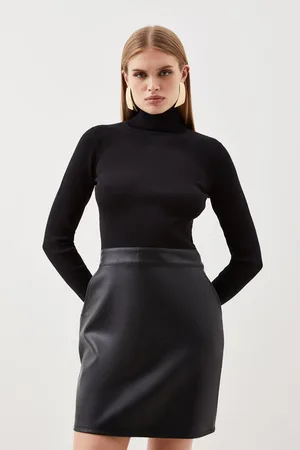 Karen Millen Viscose Blend Pu Mix Knit Mini Dress