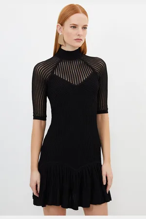 Karen Millen Viscose Blend Sheer Knit Peplum Mini Dress