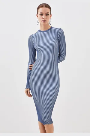 Karen Millen Petite Premium Drape Contrast Stitch Knit Pencil Dress