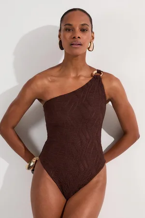 Karen Millen Textured One Shoulder Cut Out Swimsuit