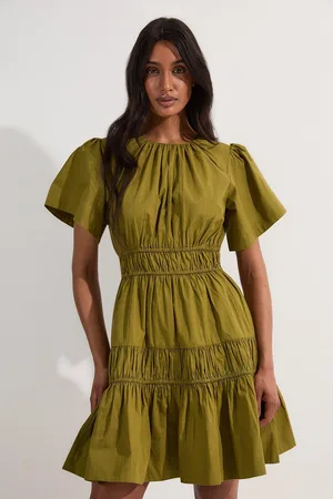 Karen Millen Shirred Cotton Tiered Woven Mini Dress
