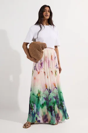Karen Millen Pleated Floral Woven Wide Leg Trousers