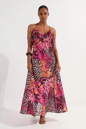 Karen Millen Beach Tropical Georgette Plunge Strappy Dress