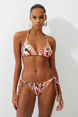 Karen Millen Statement Print Embellished Trim Cheeky Bikini Bottoms