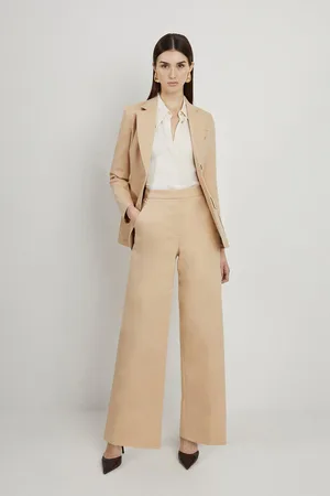 Karen Millen Petite Cotton Sateen Wide Leg Tailored Trousers