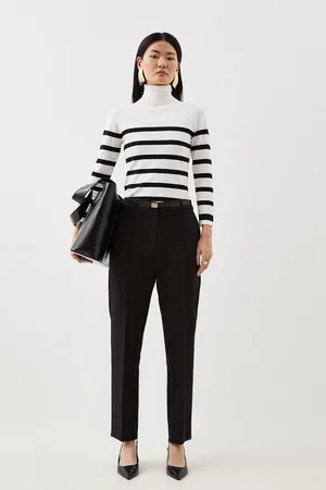 Karen Millen Compact Stretch Tailored Waist Detail Straight Leg Trousers