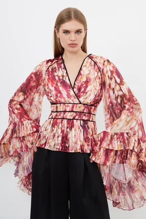 Karen Millen Floral Drama Kimono Woven Blouse