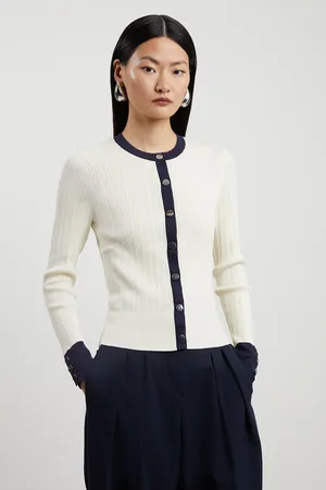 Karen Millen Viscose Blend Knitted Rib Cardigan