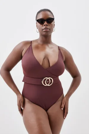 Karen Millen Plus Size Wrap Front Belted Swimsuit