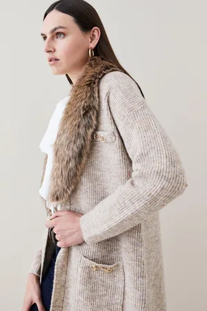 Karen Millen Cosy Trimmed Removable Faux Fur Cardigan